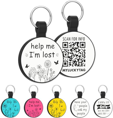MYLUCKYTAG QR Code Silicone Pet ID Tag, Online Profile, Location Alert Email, Digital Tag, Quiet and Durable Dog Collar Tag, Engraved