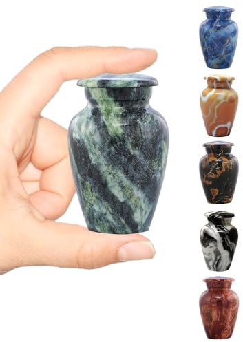 Marble Finish Metal Keepsake Mini Cremation Urn for Human or Pet Ashes - Token Sharing Memorial Urn with Velvet Bag (Swirled Green)