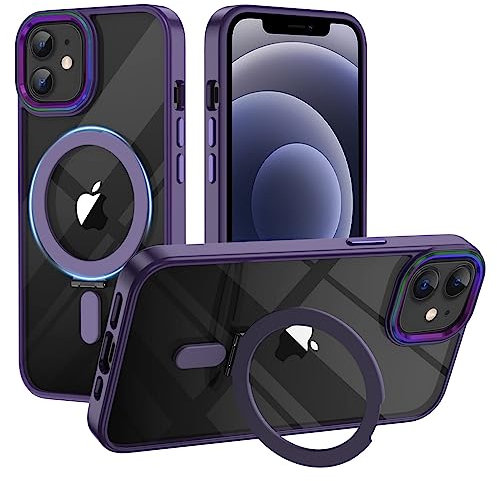 XTCASE Hülle für iPhone 12/12 Pro kompatibel mit Magsafe, Transparent Handyhülle für iPhone 12/12 Pro mit Magnet Ständer Kratzfeste PC Rückseite + TPU Bumper - Lila