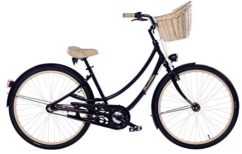 Plumbike Donatella Cartie Stadtrad 28 - Fahrrad Damen - Cityräder für Mädchen - Großer Weicher Fahrradsattell - Stadtfahrrad 3-Gang-Version - 145-185 cm - Schwarz