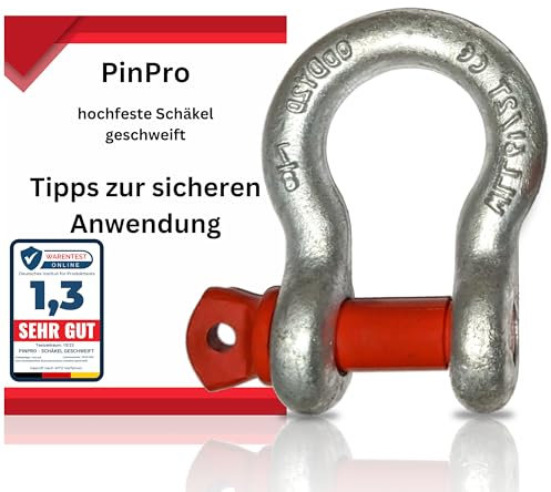 PinPro Shackle, High-Strength Steel, Curved, WLL 2.0t, Red Bolts (Pack of 2)