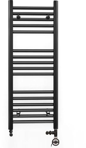 Myhomeware 450mm Wide Black Dual Fuel Electric Radiator Bathroom Towel Rail Radiator With Thermostatic and Standard Electric Element UK (450 x 900 mm (h), MOA Thermostatic Electric Element)
