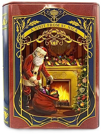 stylebox Blechdose in Form eines Weihnachsts-Buches Kleine Buchdose St. Nick rot/blau Keksdose Deko-Box Retro-Dose Aufbewahrung, ca. 15 x 6/8.5 x 17.5 cm, Volumen: 1,5 l