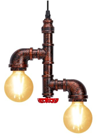 KAWELL Retro Industrielle Pendelleuchte Wasserrohr Konleuchter Vintage Hängelampe Art Deco Eisen E27 Base 60W Max für Loft Cafe Bar Restaurant Küche