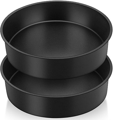 HaWare 9.5 Inch Cake Tin Set of 2, Non-Stick Stainless Steel Baking Pan for Baking Roasting Serving, Large Round Birthday Wedding Layer Cake Tins, Healthy & Non-Toxic, Rust Resistant (24cm, Black)