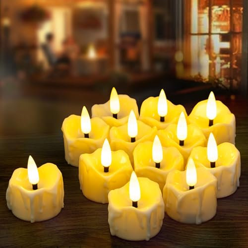Yakpo Lot de 12 bougies chauffe-plat à LED à piles, sans flamme, bougies votives à DEL vacillantes, bougies chauffe-plat électriques d'extérieur en vrac pour Noël, Halloween, décorations en forme de