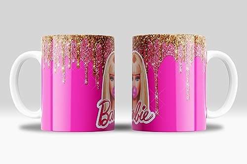 newseny Taza Barbiee Rosa efecto brillnte - Regalo para niña princesa y fan de Barbi | Merch Barbiie - Cerámica 355ml (Barbi Chicle)