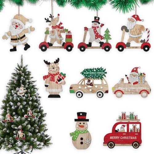 GAROMIA 27 Stücke Weihnachten Anhänger Weihnachtsdekoration Holz Weihnachtsanhänger Kleine Rentier Weihnachtsmann Anhänger Holzanhänger Weihnachten für Weihnachtsbaum Dekor Weihnachten Party