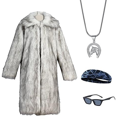 ALGASAN Ken Cosplay-Kostüm für Herren, stilvoller Ken-Mantel aus Kunstpelz, Warmer, Dicker Winterjackenmantel, Hippie-Disco-Outfits für Halloween,XL,N