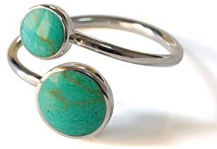 Fly Style 925 Silber Ring für Damen - Offener, Größenverstellbarer Mit Stein oder Muschel, Grün, Größe 16.5 mm