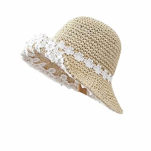 Plancholo Faltbarer Strandhut für Damen, breite Krempe, Strohhut mit Blumen für Outdoor-Reisehut