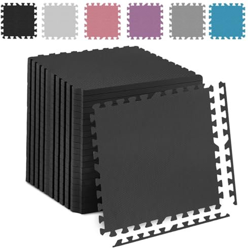 Fk Sports Thick Foam Mat Cross 600x600x12mm (Black, 4pcs | 16 sq.ft) Soft Cushion Non-Skid Gym Flooring mats EVA Rubber Foam, Interlocking Puzzle Floor Tiles Kids Toddlers for Home Yoga Workout