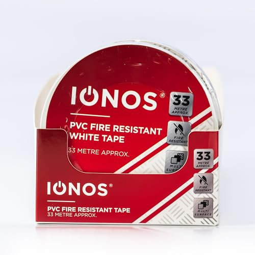 Status: IONOS IONPVCWHT1PKX12 PVC-Klebeband, 33 m, feuerfest, für mehrere Oberflächen, Weiß