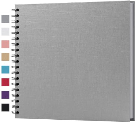 Potricher Fotoalbum zum Selbermachen, Sammelalbum, Hardcover, Kraftpapier, Scrapbook, Fotoalben, Erinnerungsbuch für Hochzeit und Jahrestag, Familie, 25,4 x 25,4 cm, 40 Seiten, Grau