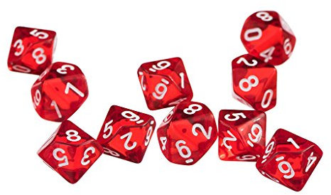 D10 - Dados de gemas de diez caras para juegos de rol, 10 piezas, dados rojos