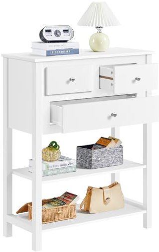 Yaheetech Konsolentisch Schmaler Beistelltisch mit 3 Schubladen und 2 Ablagen Moderner Flurtisch mit viel Stauraum Holz Sofatisch für Wohnzimmer/Eingang/Treppe, 80 × 35 × 100 cm