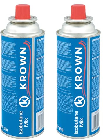 KROWN - Pack de 2 Cartuchos K-250 de Gas Butano 227g para Hornillos Quemadores, Cartucho de Gas para Camping 250, Bombonas (2 Unidades)