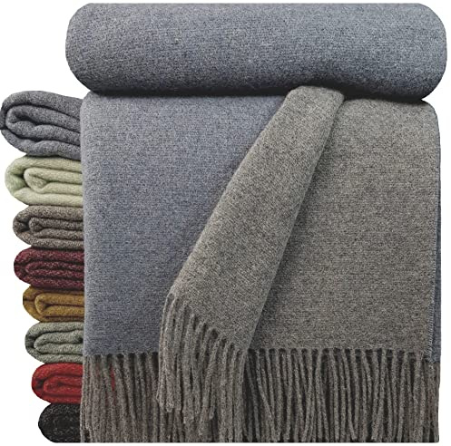 STTS International Wolldecke 100% Schurwolle Wohndecke in versch. Farben 140 x 200 cm Tagesdecke Schurwolldecke Woll-Plaid Tirol (Grau-Hellblau (Double Face), 140 x 200 cm)
