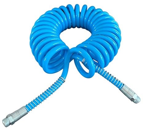 Aligoparts Air Compressor Hose Polyurethane (PU) Recoil 5M, 5metre 6mm ID x 10mm OD, 1/4 Europe Quick Coupler and Plug, Flexible and Durable Air Hose for Tools, Workshop, and Industrial Use