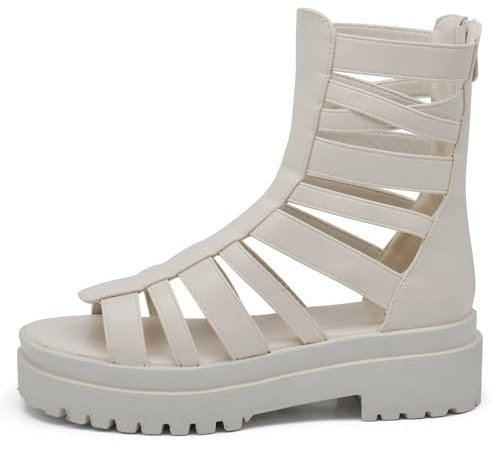 IF Fashion Schuhe Sandalen Gladiator Stiefel Sommer Damen Kunstleder A60, 674 1 Sahne, 41 EU