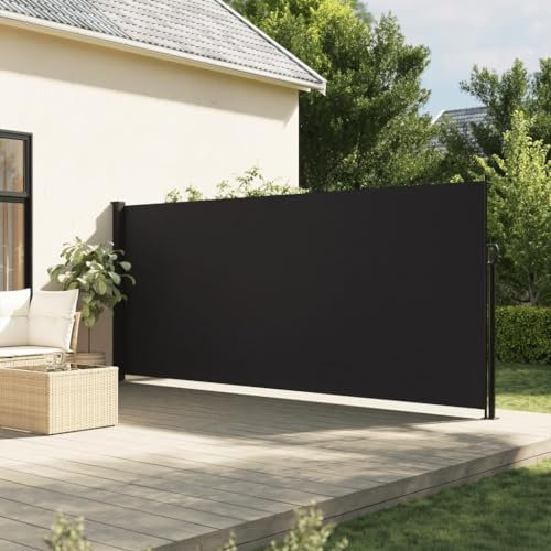 SECOLI Alu-Seitenmarkise Ausziehbar Markise 180x600 cm Sichtschutz, Sonnenschutz, Blickdicht, Seitenrollo, für Balkon, Terrasse, Garten, Schwarz
