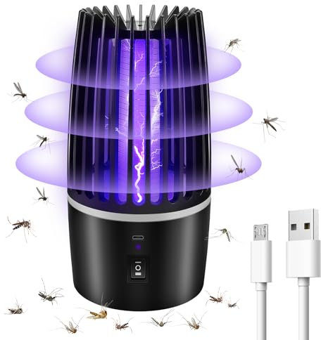 Lámpara Antimosquitos Eléctrico, 360° UV Exterminador de Moscas, LED Trampa portátil para Insectos, Moscas, Polillas, USB Recargable, Silencioso, Efectivo de 100m² para Interior y Exterior