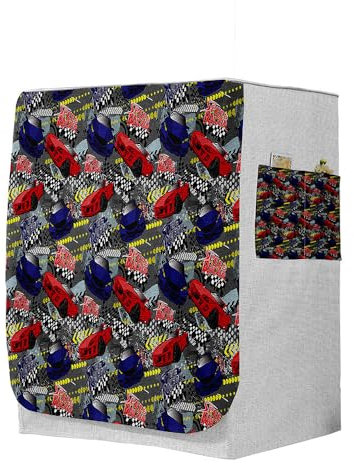 Odot Housse pour Machine à Laver Couverture Lave-Linge Anti-poussière Couverture Tumble Protection pour Face Avant de Machine à Laver et Sèche-Linge (S-capacité 4~7.5kg,Voiture de Course)