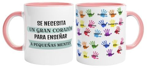 LA CASA DE LA TAZA | Taza Personalizada Profesores | 350 ml | Regalos Originales Para Profes | Taza Día fin de curso | Apta para Microondas | Ideal Para Regalos Personalizado (ROSA)