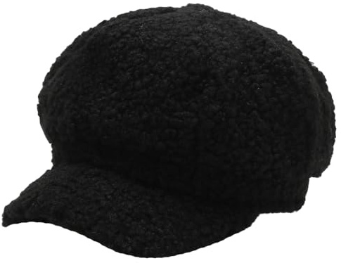 Cappello da donna in lana di agnello da newsboy casual in pile con visiera in pelliccia di peluche berretto da donna invernale caldo cappello da pittore