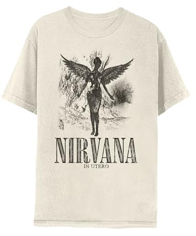 T-Shirt à Manches Courtes pour Adulte avec Logo Nirvana in Utero Style Vintage des années 90, Naturel, Taille S