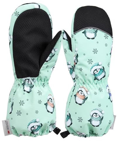 Skihandschuhe Kinder Wasserdicht, Winterhandschuhe Kinder Fleece Verdickt, Kinderhandschuhe Winter Warm, Thermohandschuhe Outdoor Sport Handschuhe Junge Mädchen Kalt Wetter (Fäustlinge, 3-5 Jahr)
