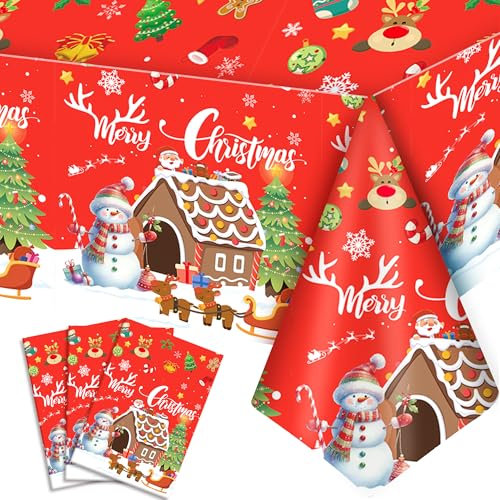 Tischdecke Weihnachten, 3 Pcs Weihnachts Party Tischdecke Set, Weihnachtstischdecke Groß, Weihnachten Tischdecke Trendige & Christmas Tablecloth für Tischdeko Weihnachten Weihnachtsdeko