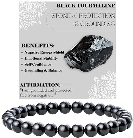Bivei Schwarzer Turmalin - Schutz und Erdung - Perlenarmband für Frauen 6mm Halbedelstein dehnbarer elastischer Schmuck Yoga Geschenke