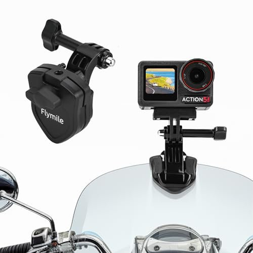 Flymile Motorrad Windschutz Halterung für DJI Action 5 Pro 4 3, Windschutzscheibe Clip Scheibe für GoPro, Aluminiumlegierung Kamera Halterung für DJI Osmo Pocket 3/Insta360 X4/Ace Pro 2 Zubehör