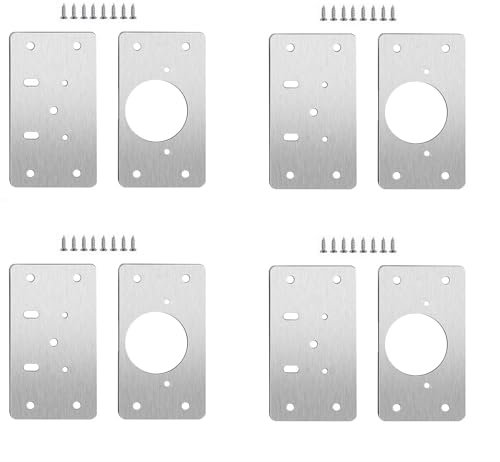 Dihl 4 Sets Cupboard Door Hinge Repair Plates with Screws, Stainless Steel Kitchen Cabinet Furniture Wardrobe Repair Plate Kit, 4 Pairs, 8 Plates, 44x90mm