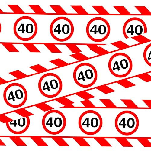 40 Geburtstag Deko Absperrband Verkehrszeichen rot/weiß - Originelle Geburtstagsdeko 40 für einen gelungenen 40 Geburtstag Frauen oder Männer - Tiwoca