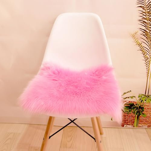 Kunstfell Sitzkissen, Kleiner Quadratisch Felle für Stühle, Plüsch Flauschiger Sitzauflage Stuhl, Flauschiger Teppich, Sitzfelle für Stühle Dekofell Schlafzimmer Asthetische (Rosa, 45*45 CM)