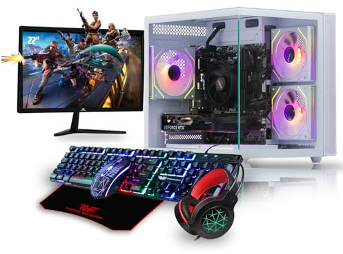 Veno Scorp Gaming PC Bundle Intel Core i7 4th Gen AMD RX580 8GB Graphics Card - 16GB 3200MHz Ram - 1TB NVMe SSD - 550W PSU - Windows 11 - WiFi - 22 Refurb Monitor - 4in1 Bundle - Mini Nem 3 White