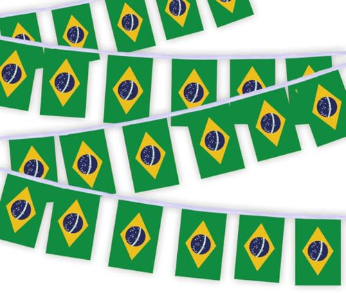 30 Stück Brasilien Flaggenkette Fahnen, 10 Meter brasilianischen Rechteck Seilfahnen, dekorative Banner verwendet, um Innenhöfe zu schmücken String Brazil