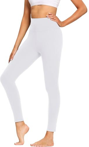 FOTOCITI Leggings Damen High Waist Elastische Sportleggins Fitnesshose Blickdicht Schwarze Laufhose Sporthose für Gym Yoga (Weiß,L-XL)