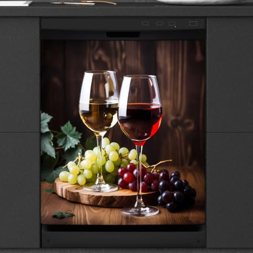 Mexpekil Magnetabdeckung für die Spülmaschine mit Rotweingläsern, 58,4 x 66 cm, dekorativ, wasserdicht, für Geschirrspüler, magnetischer Aufkleber für Küchengeräte
