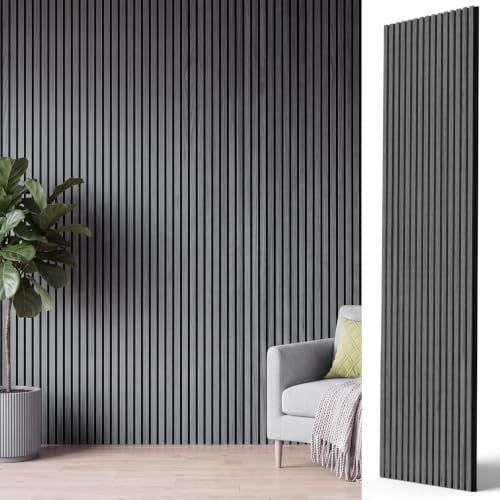 INMOZATA Acoustic Wall Panel 240cmx60cm, Grey | Easy to Install 3D Slatted Wall Panel – Decorative & Sound Absorbing Acoustic Panels for Living Room, Bedroom