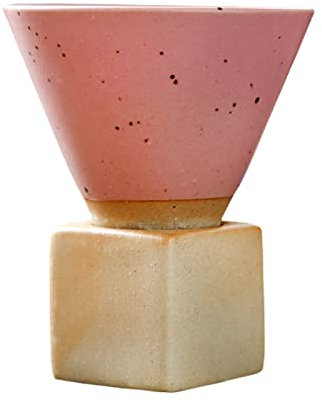 Dzaayediiy Coarse Pottery Coffee Mugs, 200ml/6.7oz Japanese Style Ceramic Coffee Cups with Base, for Coffee Tea, Home Picnic Office (Pink)