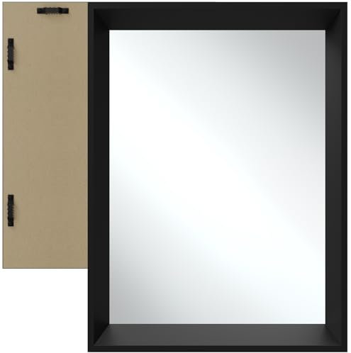 tectake® großer Spiegel, Spiegel Wand schwarz, Wandspiegel groß mit Rahmen als Spiegel Badezimmer, Wohnzimmer, Schlafzimmer Deko, Spiegel Flur, Badspiegel, Wohnung - 40 x 60 cm