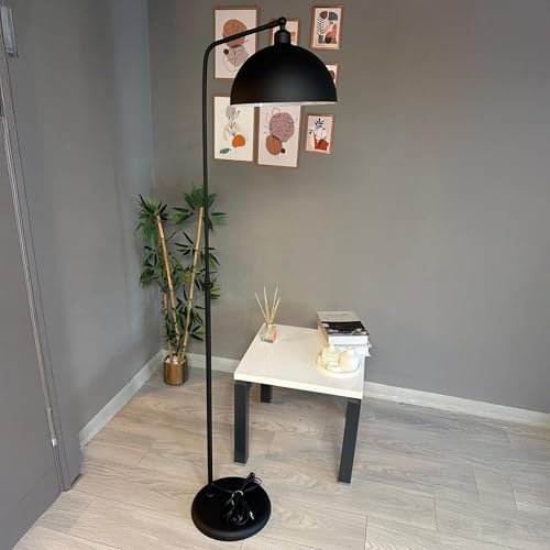 bamyum Gorkiede Stehleuchte Metall, Stehlampe Wohnzimmer, Moderne Stehleuchte für Schlafzimmer, Kinderzimmer mit E27 Fassung, 30 cm Breit, verstellbarer Lampenschirm, Stehluchte Schwarz
