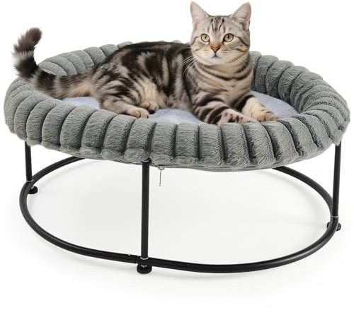 GUUSII HOME Erhöhtes Katzenbett katzenhängematte für Große Katzen Bett Katzenliege Kätzchen Hängematte Katzensofa Hohes Welpenbett Couch mit Robust Metallrahmen Waschbares Kissen 58.5*43*21 cm (Grau)