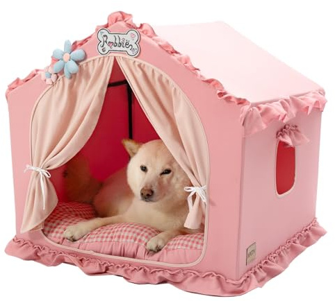 Jiupety Hundehütte für den Innenbereich, mit Rahmen, niedliches Hundezelt, Bett mit Abdeckhöhle, Rosa