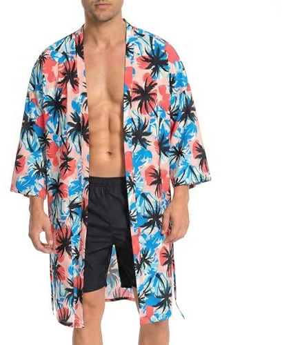 OLAOLA Mens Tropical Kimono Lightweight Dressing Gown L(195-255lbs)