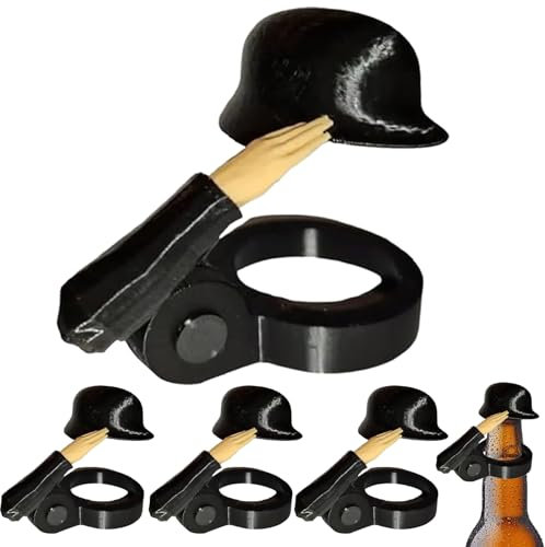 LUKIUP 4 PCS Bierhelm, Flaschenverschluss Bierflaschen, Soldier Salutation Beer Bottle Helmet, Bierflaschen Helm Für Party Bar Veteranen Enthusiasten (Schwarz)