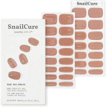 SnailCure Semi Cured Gel Nail Strips - 30 Pcs, Glossy Real Gel Wraps, Long-Lasting, Vegan & Cruelty-Free, Chip-Resistant Manicure, Easy to Apply, Lasts 14+ Days, UV Lamp Required (Rose Des Sables)